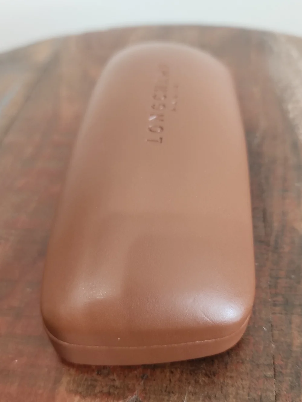 Longchamp Paris Tan Hard Sunglasses Eyeglasses Case Clamshell Embossed